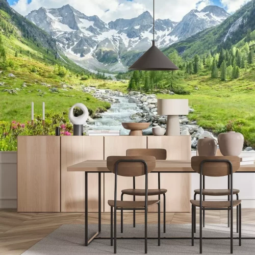 Papier peint  Rivière avec un paysage montagneux en arrière-plan