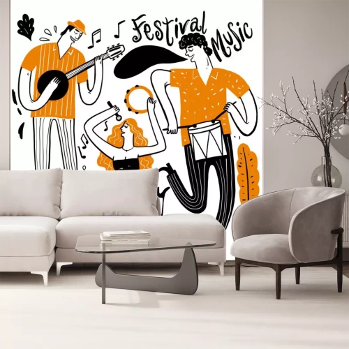 Sticker  Hand drawing the musicians playing music. Vector Illustration doodle style.