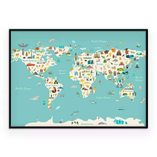 Poster  Une carte du monde de style dessin animé pour les enfants