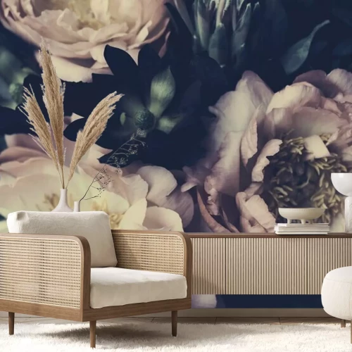 Papier peint  Bouquet de pivoines en gros plan style rétro Style