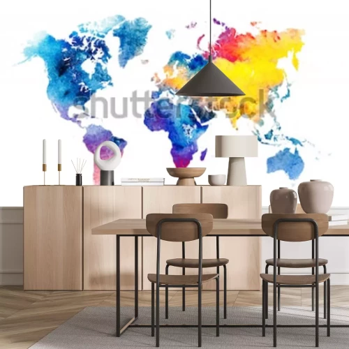 Sticker  Carte du monde aquarelle colorée.