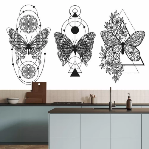 Sticker  Tattoo art butterfly hand drawing and sketch with line art illustration isolated on white background.