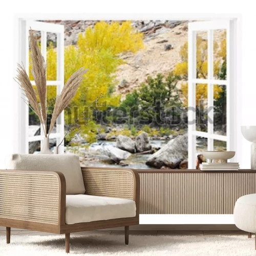 Papier peint  Fenêtre ouverte avec une belle nature sur un fond