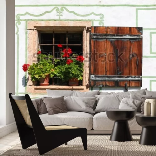 Papier peint  Belle maison de campagne avec des fleurs