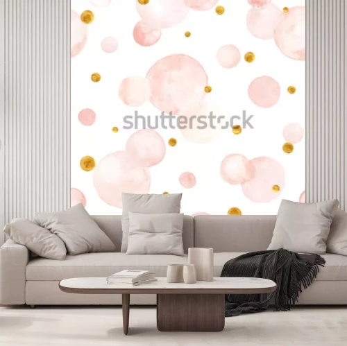 Sticker  Texture vecteur aquarelle. Aquarelle cercles aux couleurs pastel. Modèle sans couture. Aquarelle rose et taches dorées isolés sur fond blanc.