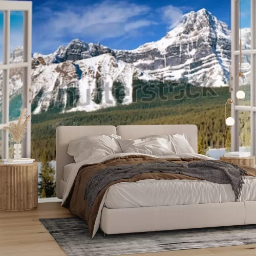 Papier peint  Fenêtre avec vue sur les montagnes