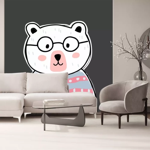Sticker  Cute bear character with glasses. Vector illustration for birthday invitation,postcard and sticker