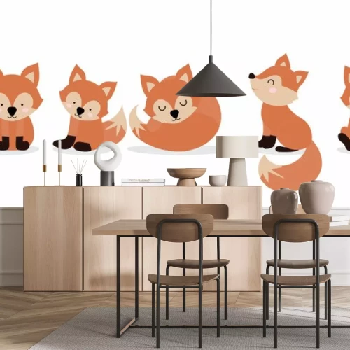 Sticker  Cute fox character are standing,sitting and sleeping. Vector illustration for birthday invitation,postcard and sticker.Editable element