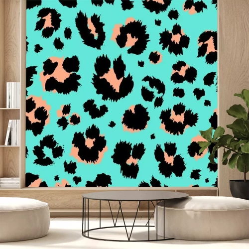Sticker  Leopard pattern design funny drawing seamless pattern. Lettering poster or t-shirt textile graphic design wallpaper, wrapping paper.