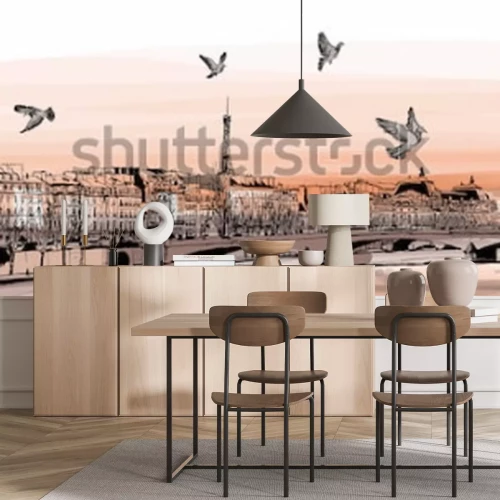 Papier peint  Panorama ville peinture