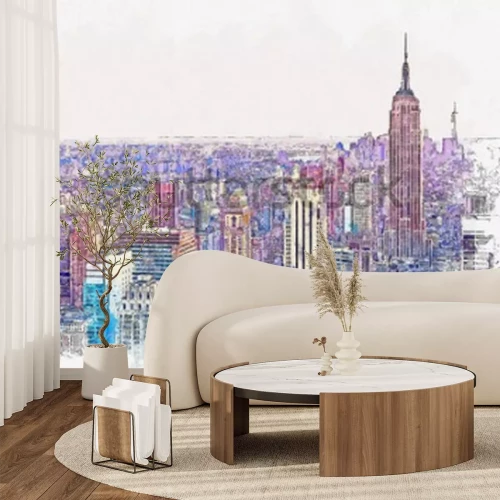 Papier peint  Panorama ville aquarelle