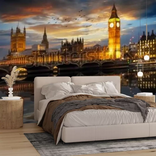 Papier peint  Bâtiments de Londres illuminés la nuit