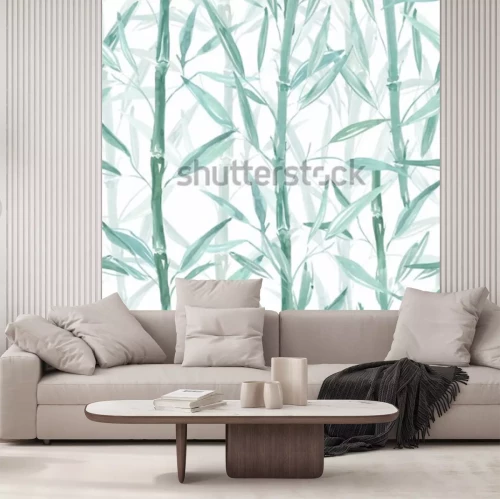 Sticker  Motif botanique sans soudure. Branches de bambou sur fond blanc. Modèle élégant.