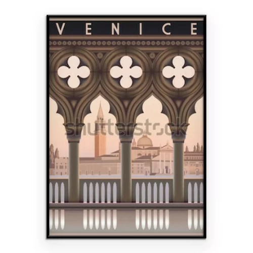 Poster  Une composition dans le style d'une carte postale rétro de Venise