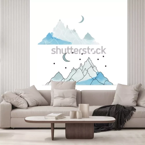 Sticker  Montagnes bleues. Dessin d'un paysage dans le style de l'aquarelle. Illustration vectorielle