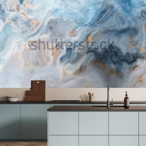 Papier peint  Aquarelle bleue imitant le marbre