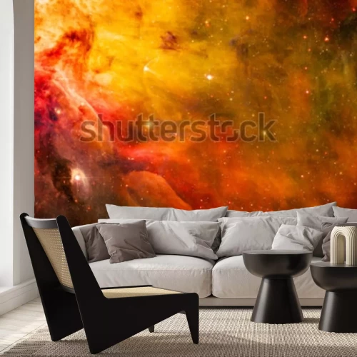 Sticker  Nébuleuse jaune-rouge sur fond d'étoiles