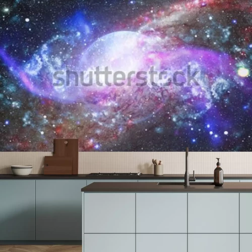 Sticker  Une planète brillante au centre d'une nébuleuse violette