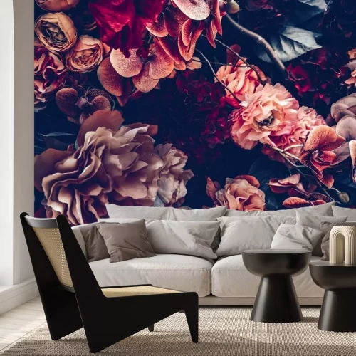 Papier peint  Artificial flowers wall background with vintage style