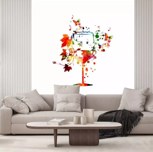 Sticker  Colorful wine glass with vine background vector illustration. Party flyer, wine tasting event, wine festival, celebrations, restaurant poster design for brochure, invitation card, menu, promotion