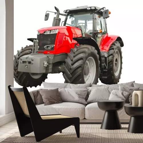 Sticker  Big red agricultural tractor isolated on a white background