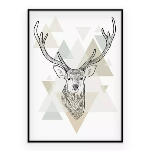 Poster  Cerf réaliste sur fond géométrique