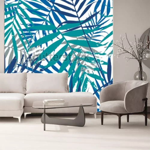 Papier peint  Nature et feuilles de palmier bleues