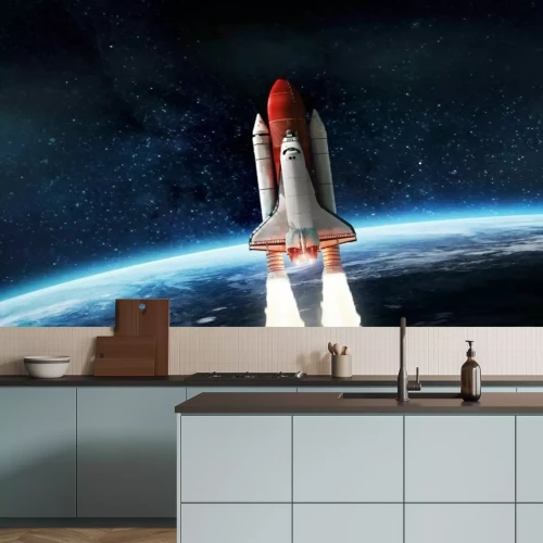 Papier peint  Fusée volant dans l’espace depuis la Terre