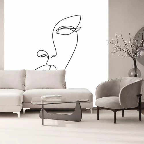 Papier peint  Visage de femme dessiné au trait sur fond blanc