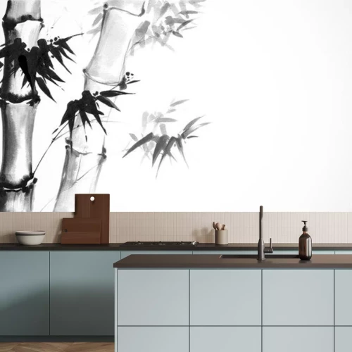 Sticker  Illustration orientale en bambou noir et blanc