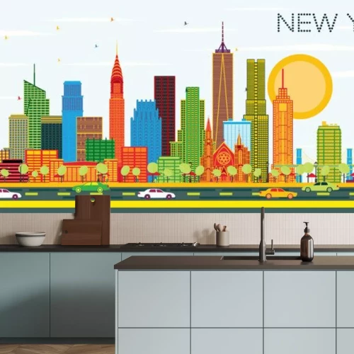 Sticker  New York USA City Skyline with Color Skyscrapers and Blue Sky. Vector Illustration. Business Travel and Tourism Concept with Modern Architecture. New York Cityscape with Landmarks.