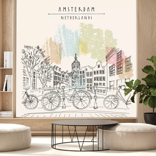 Sticker  Amsterdam, Holland, Netherlands - vintage hand drawn postcard