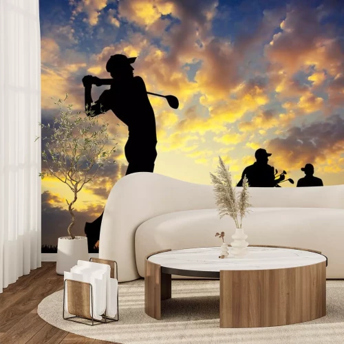 Sticker  golf players at sunset