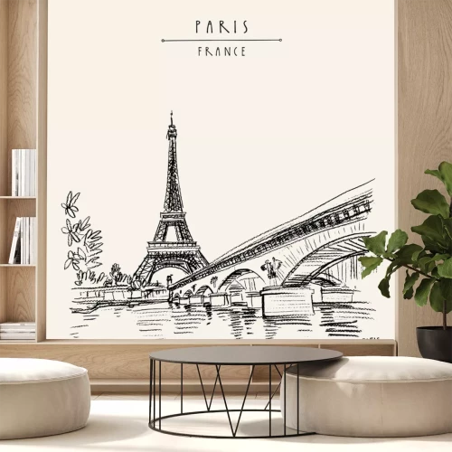 Sticker  Eiffel Tower in Paris, France. Vintage hand drawn touristic postcard