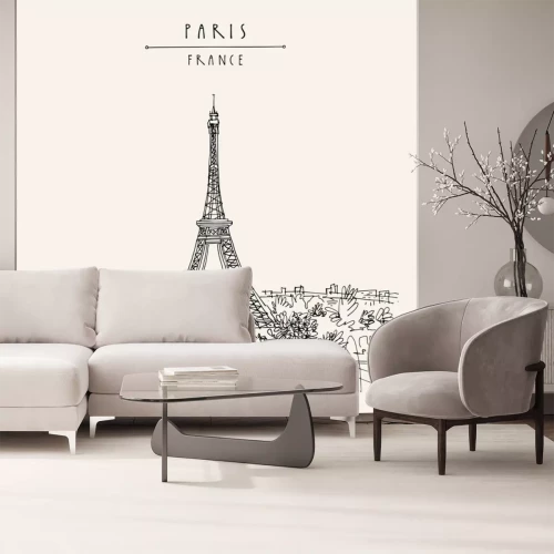 Sticker   Paris, France, Europe. Eiffel Tower. Artistic hand drawing in retro style. European travel sketch. Vintage hand drawn touristic postcard, poster or book illustration in vector