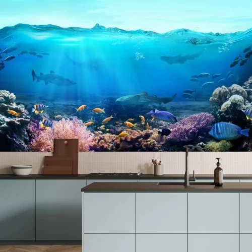 Papier peint  Récif corallien et vagues en 3D