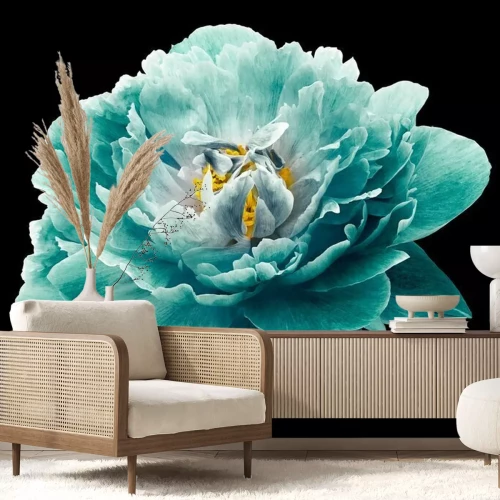 Papier peint  Fleur de pivoine turquoise