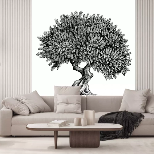Sticker  Dessin noir et blanc d'un olivier dense