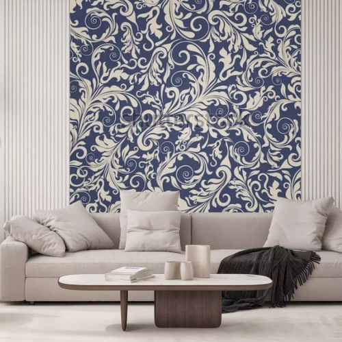 Sticker  Fond transparent de couleur beige et bleue dans le style de Damas. Ornement vintage. Utilisez pour le papier peint, l'impression sur le papier d'emballage, les textiles.