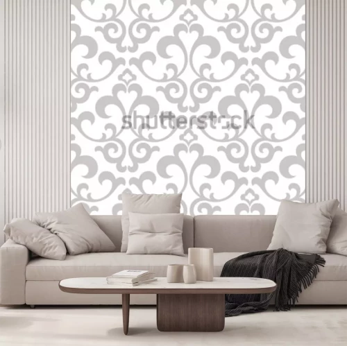Sticker  Papier peint dans le style baroque. Un fond vectorielle continue. Texture grise et blanche. Ornement floral Motif graphique vectoriel