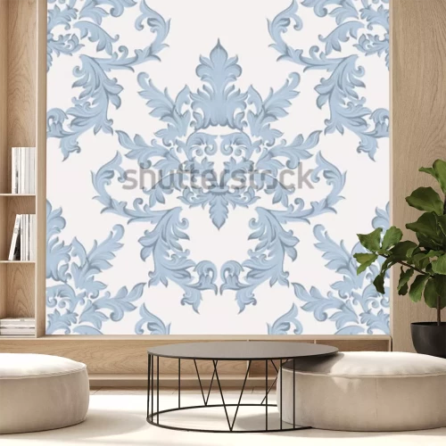 Sticker  Motif floral de damassé baroque Vintage style impérial acanthe. Fond de décor de vecteur. Ornement classique de luxe. Texture victorienne royale pour papiers peints, textiles, tissus. Couleur bleue
