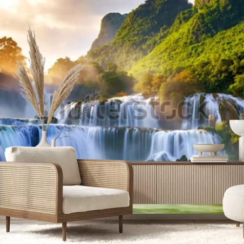 Papier peint  Cascade au coucher du soleil