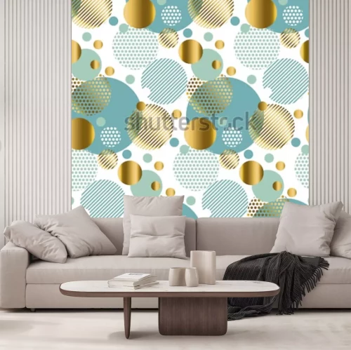 Sticker  décorations de babiole, modèle sans couture moderne or clair avec des cercles. Fond de Noël Toile de fond de Noël. Modèle d'hiver. Illustration vectorielle de saison. Modèle de vacances