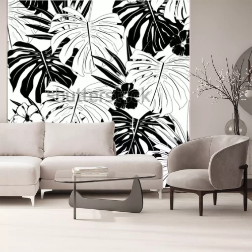 Papier peint  Nature et feuilles en noir et blanc