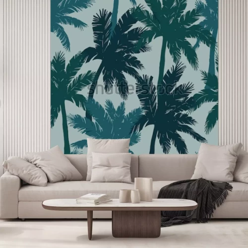Papier peint  Motif tropical bleu
