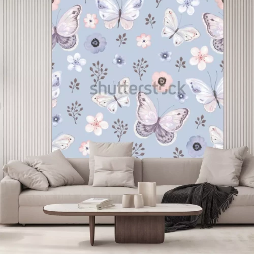 Sticker  Fleurs et papillons aux couleurs pastel