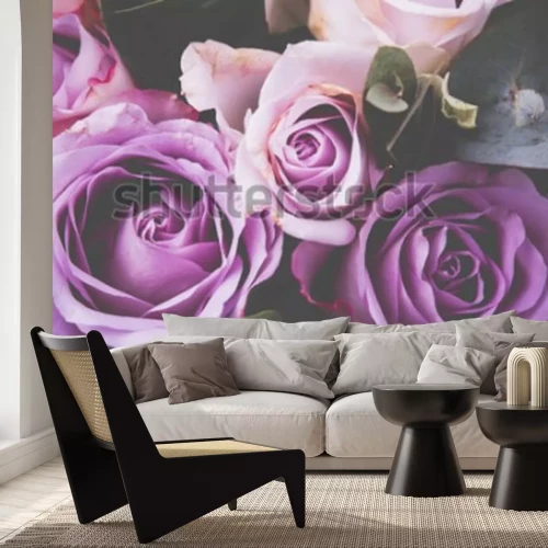 Papier peint  Roses rétro mauves