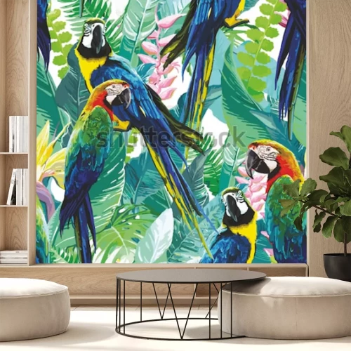 Papier peint  Oiseaux et fleurs dans un style exotique