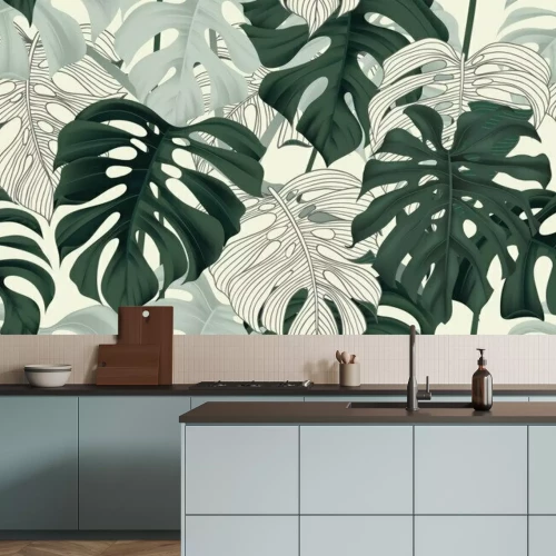 Papier peint  Motif avec des feuilles de Monstera