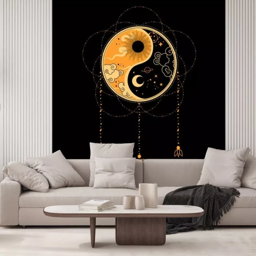 Sticker  Yin yang flash tattoo. Dreamcatcher concept. Native tribal art.